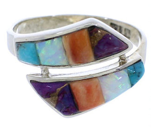 Sterling Silver Multicolor Opal Inlay Ring Size 7-1/2 VX36352